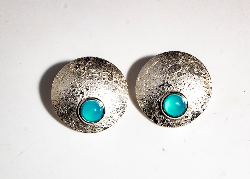 earrings studs round big moonscape sea blue agate 1
